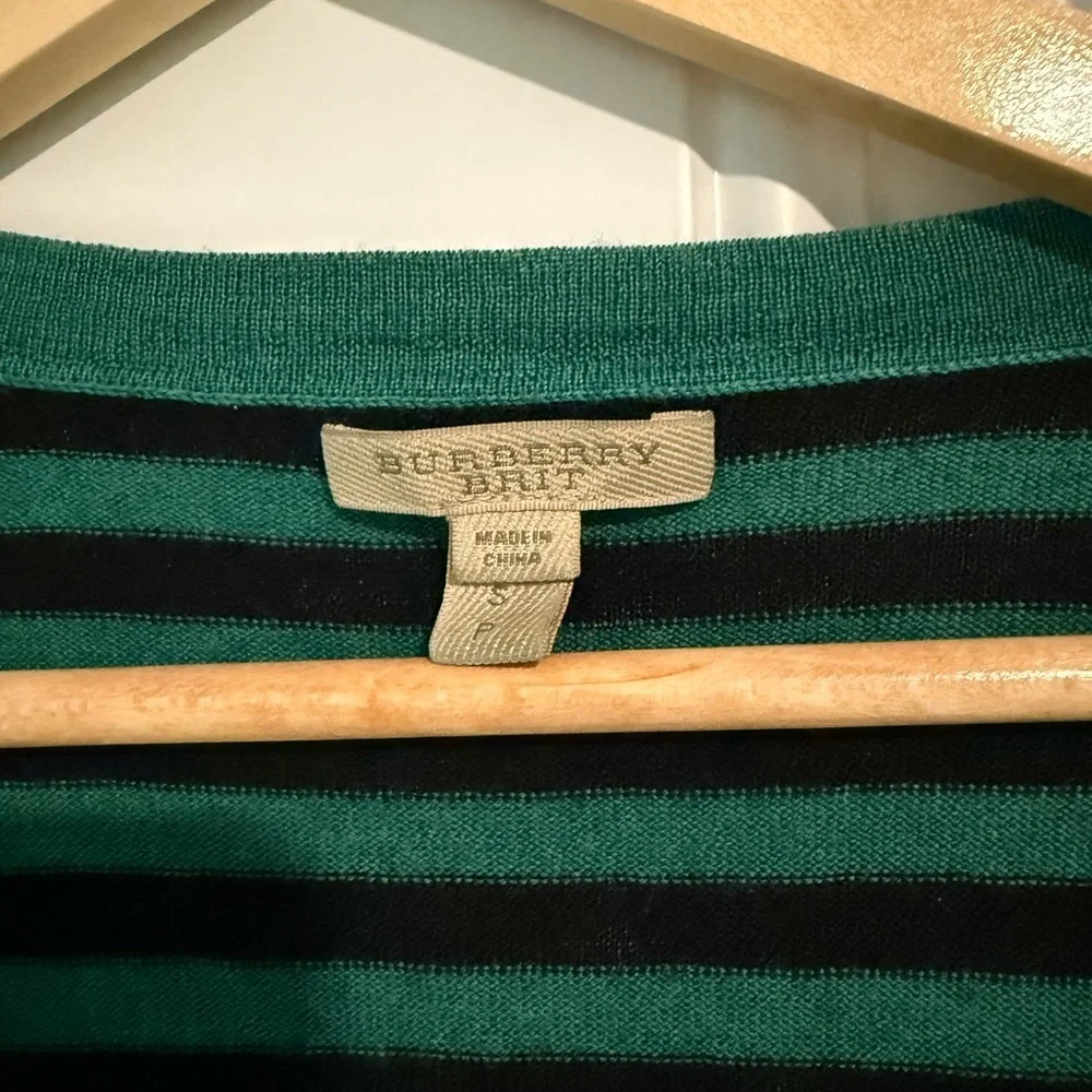Burberry Emerald and Black Striped Knit Top